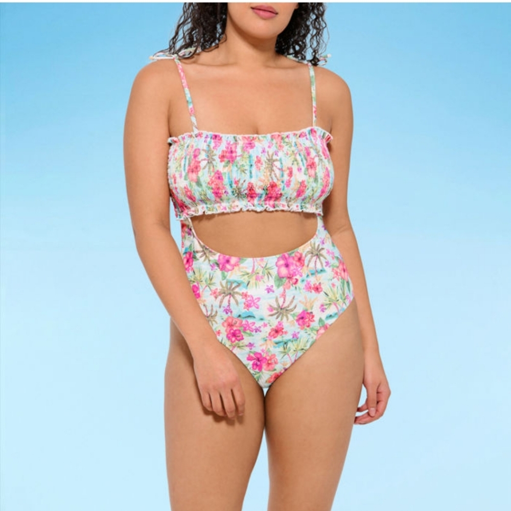 Decree Womens Swimsuit XXL Island Escape Textured One Piece Beach Resort Floral - Picture 1 of 11